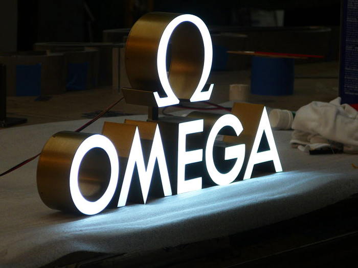 OMEGA 3D BRASS METAL  LETTERS WITH SAMSUNG LED SIGNAGE - GURGAON DELHI