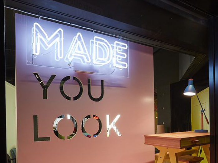 MADE YOU LOOK SALOON NEON SIGNAGE WITH STEEL LASER CUTTING PU PAINTED 