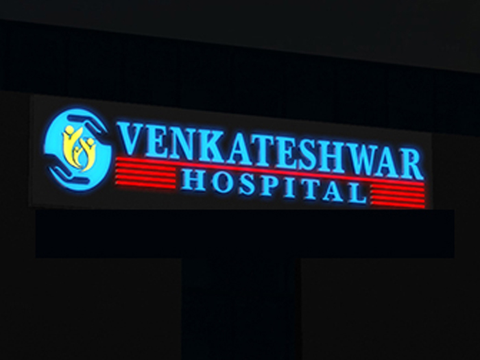 VENKATESHWAR HOSPITAL GLOW SIGN BOARD BUILDING SIGNAGE DWARKA DELHI